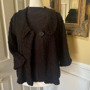 Christopher Banks Size M Black Boucle Knit Sweater 3/4 Bell Sleeve Lg Collar
